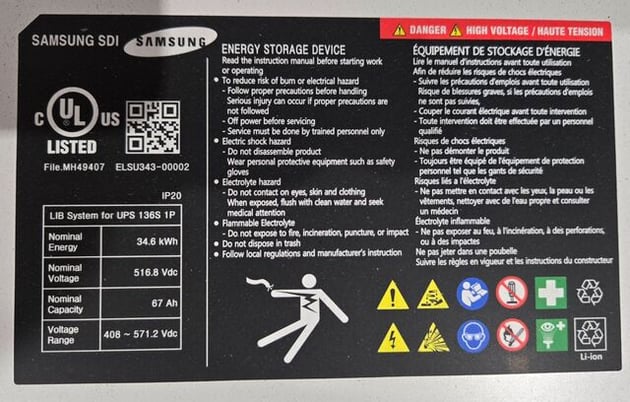 Samsung #136S, uninterruptible power supplies, for Data Center, 34.6 kWh, 67 Ah, 408-571.2 VDC - Image 4