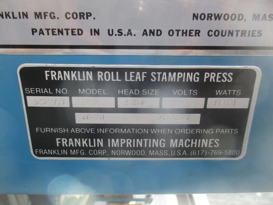 Franklin #1020, roll leaf hot stamping press, 2X4 head size - Image 9