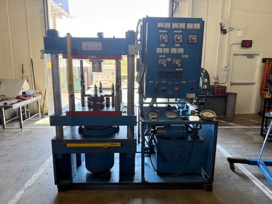 140 Ton, TMP #140-25x25, 4-post Hydraulic Press, 25" x25" platen, 27.5" open, 17" stroke, 5 HP, 3000 psi - Image 1