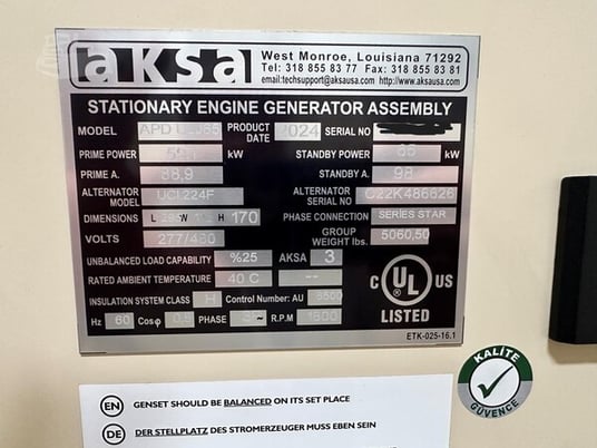 65 KW Aksa, stationary generator set, 3-phase, John Deere 4045 engine, enclosure - Image 5