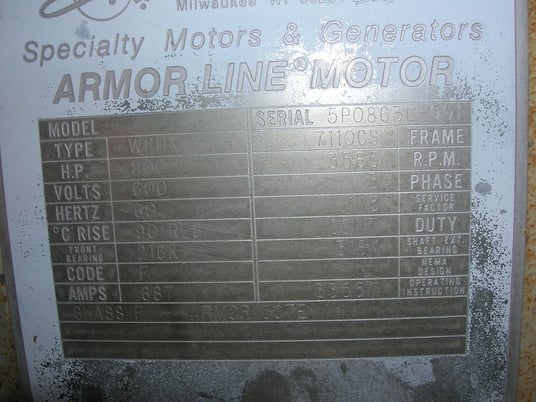 800 HP 3565 RPM Louis Allis, Frame 7110CS (same as 5010), weather protected enclosure type 2, B/B 600 Volts - Image 2