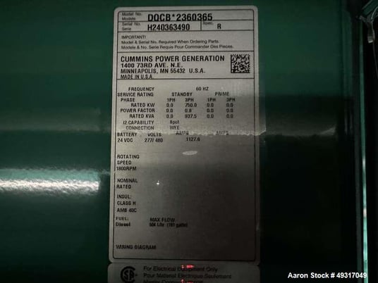 750 kW Cummins #DQCB, Diesel Generator, 1220 HP #QSK23-G7 engine, Tier 2, UL142 Fuel Tank, sound attenuated - Image 9