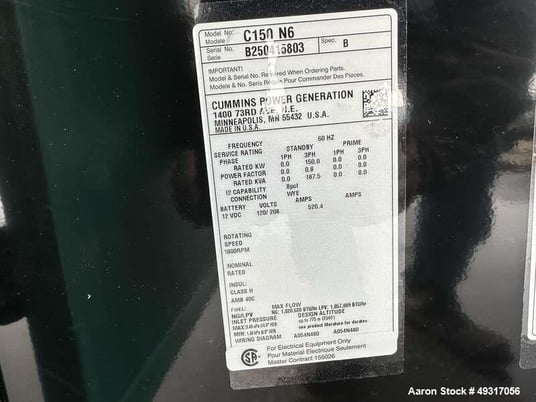 150 kW Cummins #C150N6, Natural Gas/Propane Generator, 240 HP #QSJ8.9G engine, EPA cert, UL2200, sound - Image 9