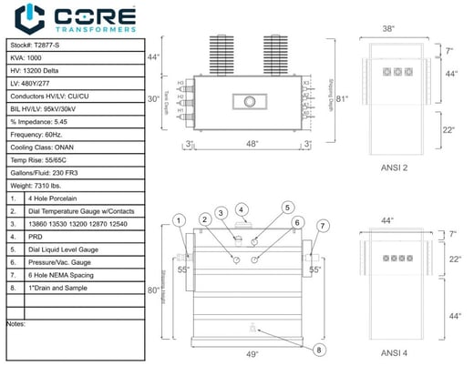 1000 KVA 13200 Delta Primary, 480Y/277 Secondary, SUB, proCORE(immediate shipment available) - Image 4