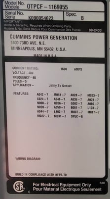 1600 Amp. Cummins OTPCF, automatic transfer switch, 3-pole, 480 Volts, Nema 1, 2009 - Image 4
