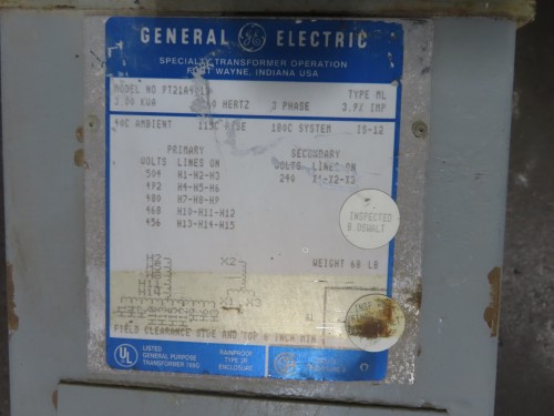 3 KVA 504/456 Primary, 240 Secondary, General Electric 9T21A4019, type ML - Image 2