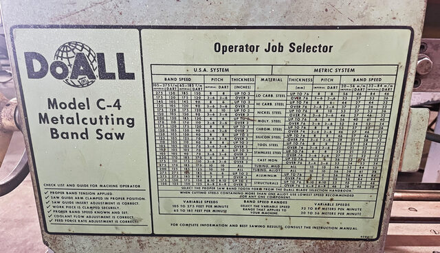 12" x 9" DoAll #C-4, Horizontal Band Saw, 65-185 FPM variable speed, 3/4" x 130-132" blade, 0.75 HP, 220 V. - Image 8