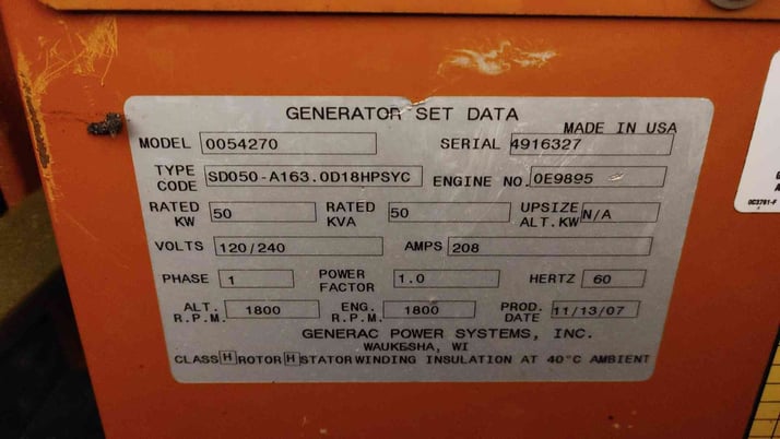 50 KW Generac #0054270, Diesel Generator, John Deere, 1ph, 782 Hrs - Image 6