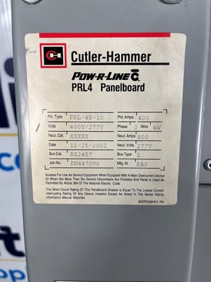 400 Amp. Cutler-Hammer PRL4, Panelboard, 480/277 Volts 3PH 4W MLO Indoor Encl BX2457 Box - Image 2