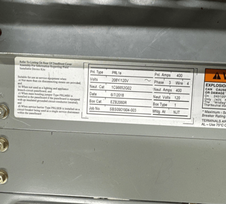 400 Amp. Eaton, PRL1A Pow-R-Line, Panelboard, 208Y/120 Volts 3PH 4W MCB Indoor Encl 42 Cir P087, New - Image 5
