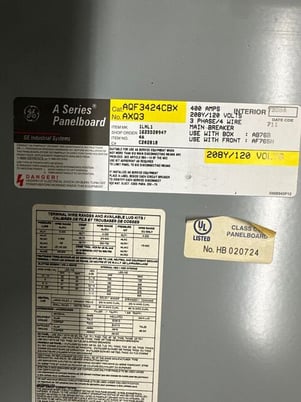 400 Amp. General Electric, AQF3424CBX, Panelboard, 208Y/120 Volts 3PH 4W MCB Indoor Encl 42 Circuitmp P312 - Image 3