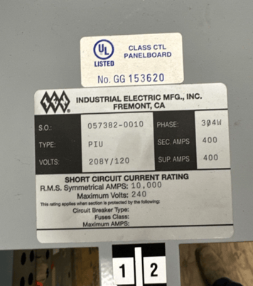 400 Amp. IEM PIU75, Panelboard, 208Y/120 Volts 3PH 4W 42 Circuit 400 Amp Indoor Encl MLO P472 - Image 3