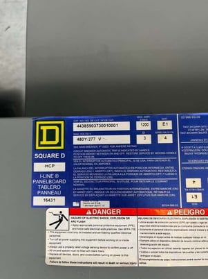 1200 Amp. Square D HCP I-Line, Panelboard, 480/277 Volts 3PH 4W 30Cir MLO Indoor Encl HC4259DB - Image 3