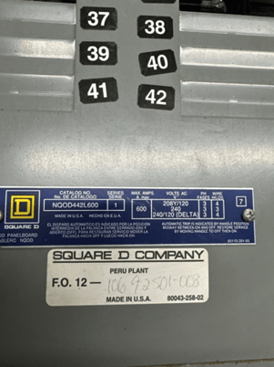 600 Amp. Square D NQOD442L600 NQOD, Panelboard, 208Y/120 Volts 3PH 4W 42 Circuit MAIN LUG P283 - Image 3