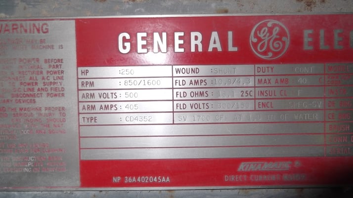 250 HP 900 RPM General Electric, Frame 4352, DPFVBB, 500 VA, 300/150 VF - Image 3