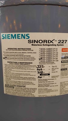 368 lbs. Siemens Sinorix #CPY-560, Fire Suppression Cylinder, HFC-227 Agent - Image 4