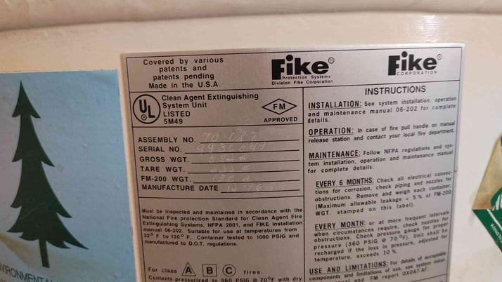 130 lbs. Fike, Clean Agent Fire Suppression Cylinder, #FM-200 - Image 3