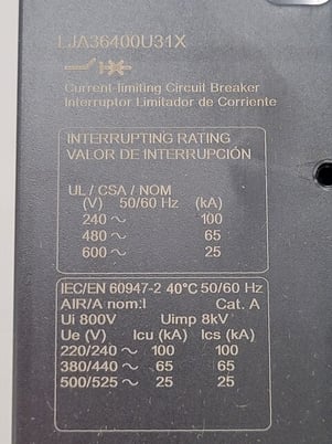 400 Amps, Square D I-Line, LJA36400U31X, PowerPact Circuit Breaker, 3P, 600 Volts - Image 3