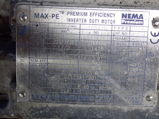 100 HP 1775 RPM Westinghouse AEHH8P, Motor, Frame 405T, 3 Phase, 224/112 Amps, 230/460 Volts - Image 7