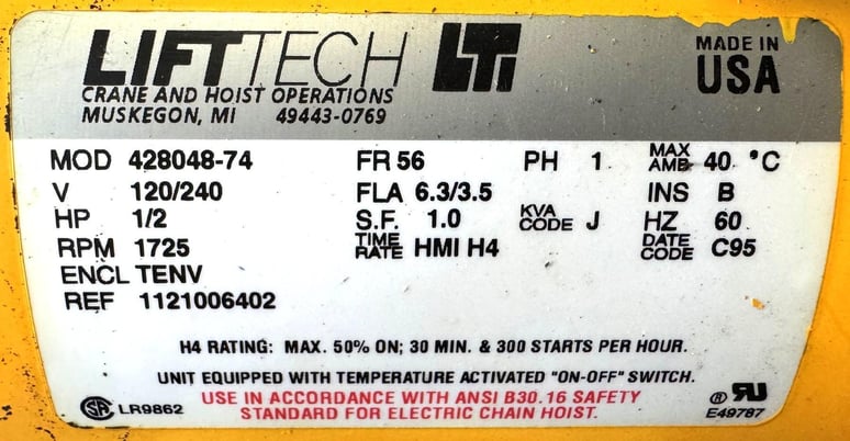 .5 Ton, Budgit Electric Chain Hoist #11689016, 1/2 HP, 16 FPM, 1 Phase - Image 9