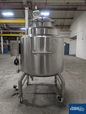 100 gallon Anish Pharma #ASPVJ-100, Mix Tank, Stainless Steel, dish top & bottom, agitator, legs, 2020 - Image 3