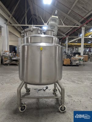 100 gallon Anish Pharma #ASPVJ-100, Mix Tank, Stainless Steel, dish top & bottom, agitator, legs, 2020 - Image 4