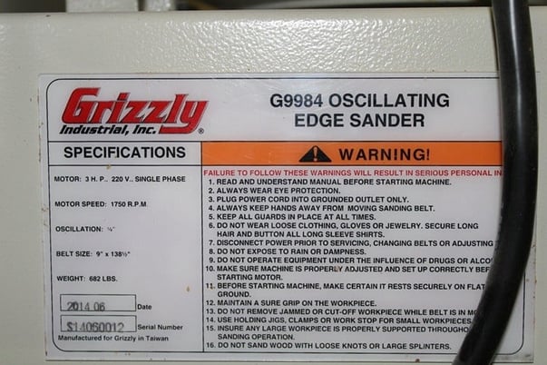 9" x 138-1/2" Grizzly #G9984, oscillating edge sander - Image 2