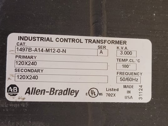 Allen-Bradley 1497B-A14-M12-0-N, Current Control Transformer, 3 KVA, 120/240 Volts, 50/60Hz, Series A - Image 3