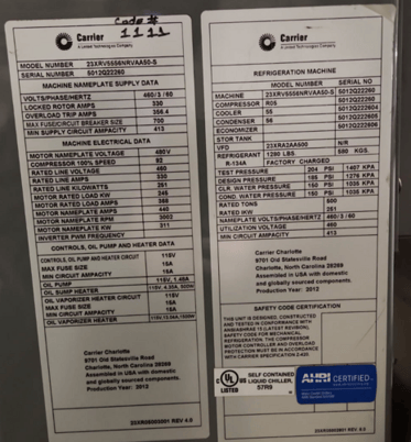 500 Ton, Carrier #23XRV5556NRVAA50-S, Water-Cooled Chiller, R-134a, R05 compressor, 2012 (3 available) - Image 5