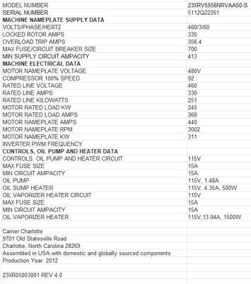 500 Ton, Carrier #23XRV5556NRVAA50-S, Water-Cooled Chiller, R-134a, R05 compressor, 2012 (3 available) - Image 8