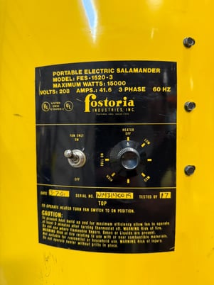 51000 BTU Fostoria #FES-1520-3, portable electric heater, 3 phase, 15 KW - Image 2