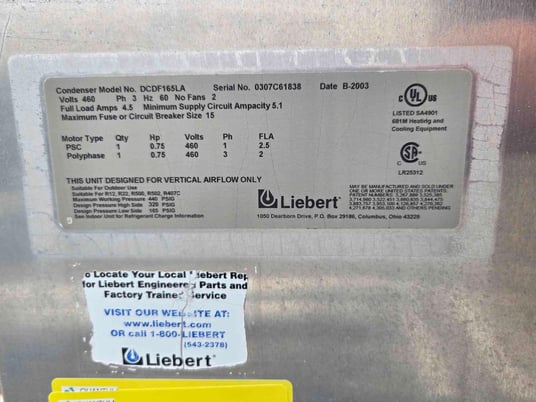 Liebert #DCDF165LA, 2-Fan Condenser, 320/165 psig, 3 Phase, 0.75 HP, 460 V, 2003 - Image 8