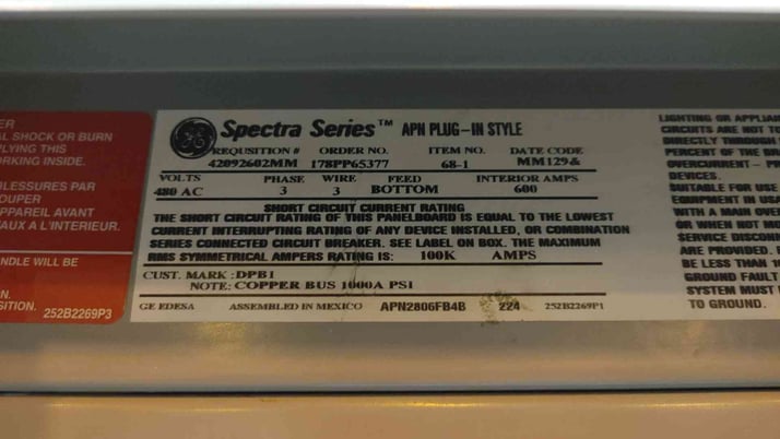 600 Amp. General Electric #42092602MM, Panelboard, (10) 30 Amps Breakers, 3 Phase, 3-Wire, 480 V - Image 5