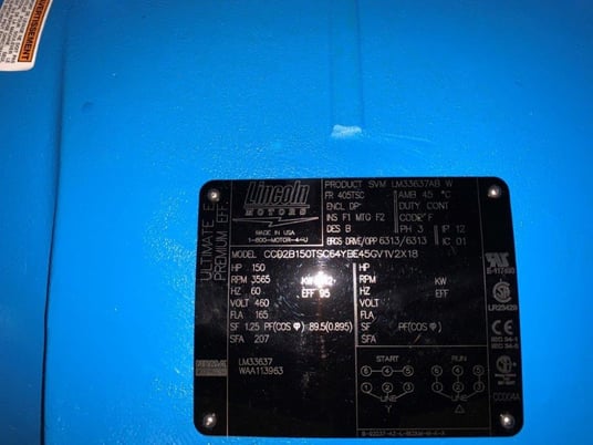 150 HP 2565 RPM Lincoln, Frame 405TSC, DP, 460 Volts, New Motor - Image 2