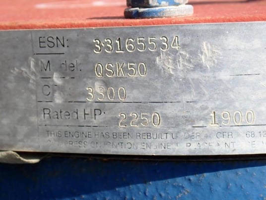 2250 HP Cummins #QSK50, diesel engine, recent remanufacture, 30 day replacment warranty, 2006 - Image 5