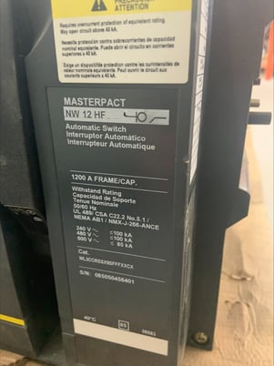 800 Amps, Square D, NW12HF, 85kA @ 600 Volts, Drawout, electrically operated Breaker - Image 2