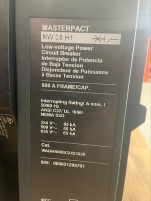 800 Amps, Square D, NW08H1, 65kA, Drawout, manually operated Breaker - Image 2