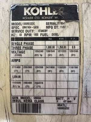 1000 KW Kohler #1000REOZDC, diesel generator set, 480 Volts, 2016 - Image 7