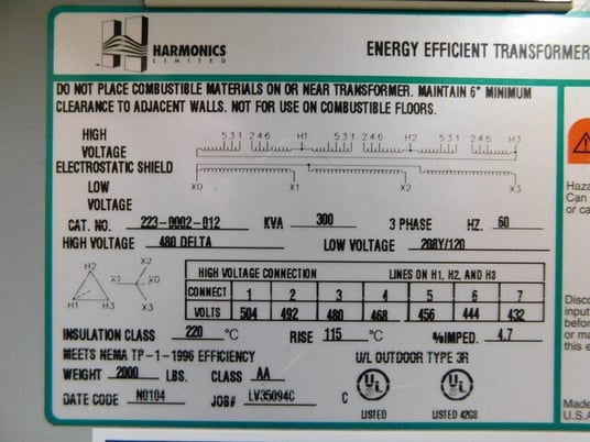 300 KVA 480 Primary, 208Y/120 Secondary, Harmonics 223-0002-012 transformer - Image 10