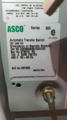 104 Amp. ASCO Series 300 #D00300B30104N10C, Automatic Transfer Switch, 3PH, 104 A, 480 Volts - Image 9