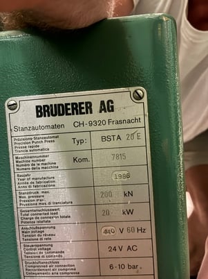 20 Ton, Bruderer #BSTA20E, adjustable stroke, 8-3/4"SDAU, 1.97"ram adjustment, 100-1800 SPM - Image 2