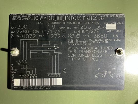 300 KVA 22860GY/13200 Primary, 480Y/277 Secondary, 3 phase, Padmount Transformer - Image 1