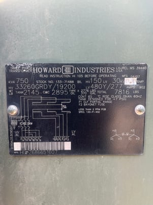 750 KVA 33260GY/19200 Primary, 480Y/277 Secondary, 3 phase, Padmount Transformer - Image 1