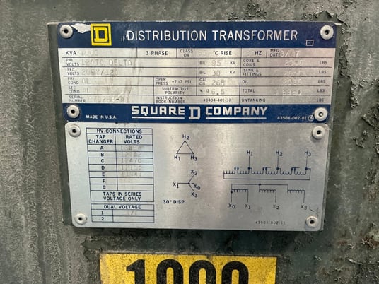 1000 KVA 12470 Delta Primary, 208Y/120 Secondary, 3 phase, Padmount Transformer - Image 1