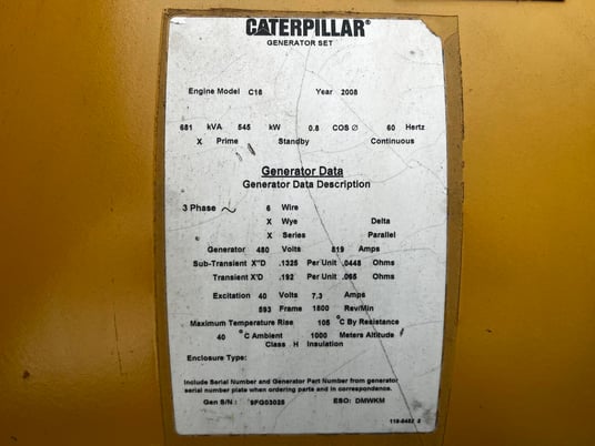 545 KW, Caterpillar #SR4B, generator end to fit 3412 or C18, 2008 - Image 8