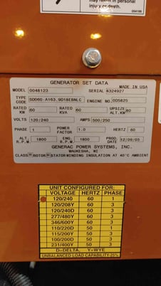 60 KW Generac #0048123, Diesel Generator, 120/240V, 500/250A, 306.5 Hrs, 2005 - Image 2