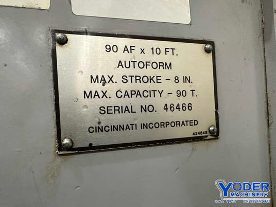 90 Ton, Cincinnati #90AFx10, CNC hydraulic press brake, 12' overall, 126" between housing, 10" stroke, 1990 - Image 8