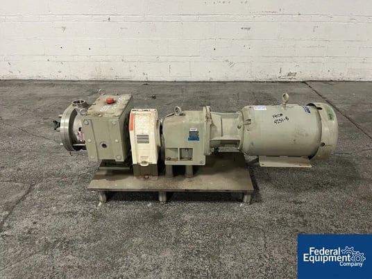 94 GPM Fristam #FKL75, Rotary Lobe Pump, Stainless Steel, 2.5", 0.156 gal/ revol, on base w/ motor - Image 1