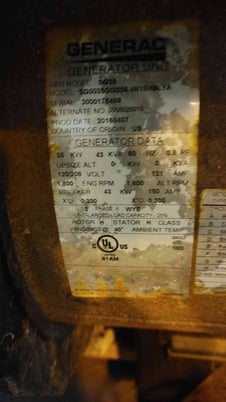 35 KW Generac #SG35, LP/NG generator, 120/208 Volts, 150A, 85.3 Hrs, 2016, AS IS - Image 2