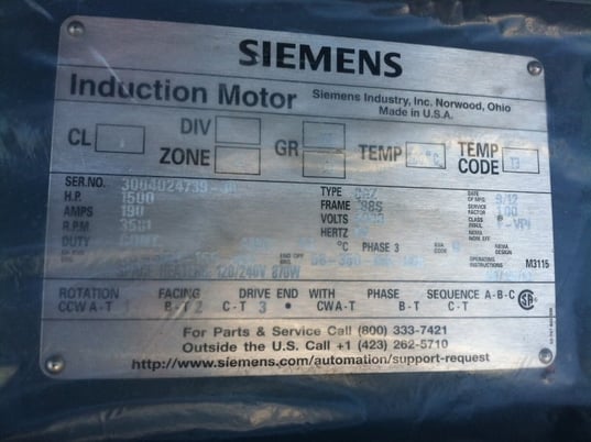 1250 HP 3600 RPM Siemens, Frame 788S, TEFCSB, 1.15, API 541, new, 4160 Volts - Image 1